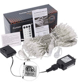 304 LED Curtain String Lights, 9.8 x 9.8 ft, 8 Modes Plug in Fairy String Light with Remote Control, Christmas, Backdrop for Indoor Outdoor Bedroom Window Wedding Party Decoration, Blue.