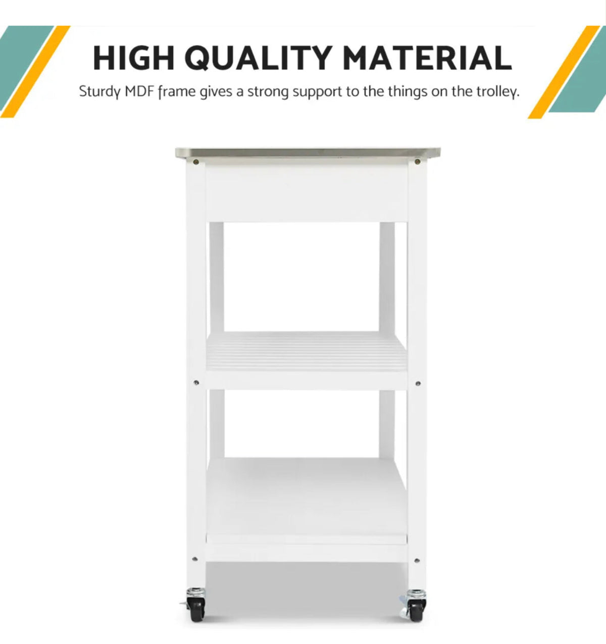 White Kitchen Trolley with Stainless-Steel Top