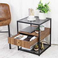 Modern Glass Bedside Table with Drawer & Lower Shelf