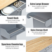 Grey Rolling Kitchen Island with Drawer, Cabinet & Side Racks