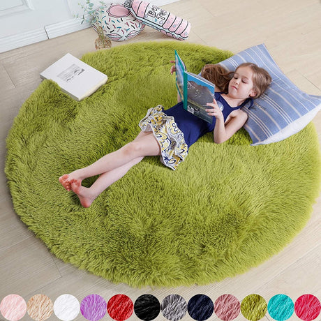 Round Rug for Bedroom, Fluffy Circle Rug 5'X5' for Kids Room,Furry Carpet for Teen Room,Shaggy Circular Rug for Nursery Room,Fuzzy Plush Rug for Dorm,Cute Room Decor for Baby