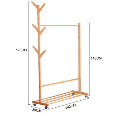 Rolling Bamboo Open Garment Rack with Shelves – 60cm or 100cm