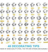 Piping Nozzles Silicone Piping Bag Set, 50pcs Cake Decorating Tool, 48 Stainless Steel Piping Nozzles Kits with 1 Reusable Piping Bag, 1 Coupler for DIY Cake Decorating
