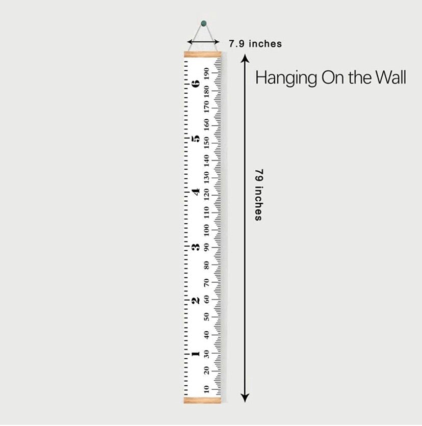 200cm Hanging Canvas Children’s Height Chart with Wooden Rails