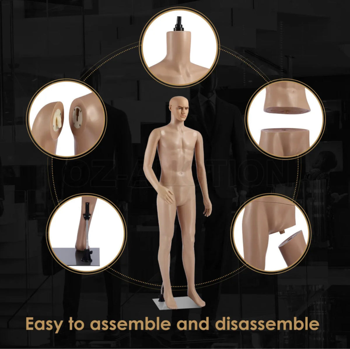 185 cm Full-Body Male Retail Mannequin with Metal Base
