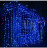 304 LED Curtain String Lights, 9.8 x 9.8 ft, 8 Modes Plug in Fairy String Light with Remote Control, Christmas, Backdrop for Indoor Outdoor Bedroom Window Wedding Party Decoration, Blue.