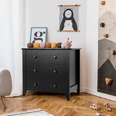 Black 3-Drawer Side Table & Nightstand