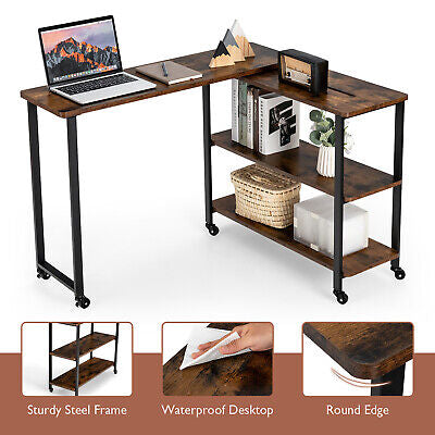 360° Rotating Mobile Sofa Side Table with Storage Shelf