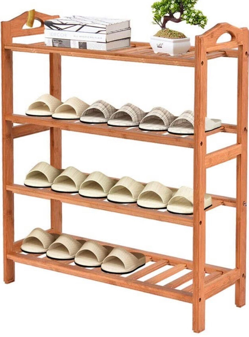4-Tier Bamboo Slatted Shoe Rack