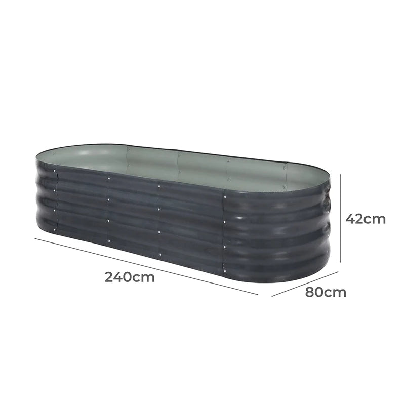 Oval Coated-Steel Raised Garden Bed – 240 × 80 × 42 cm