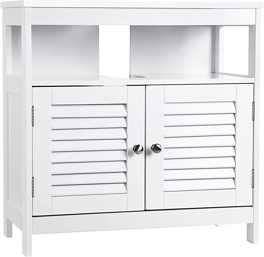 Vanity Unit Without Sink Lots of Storage Space Bathroom Cabinet with Slat Doors 2 White, MDF Panels, with Open Compartment, 60 x 30 x 60 cm