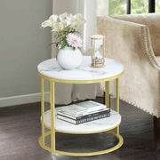 2-Tier Round Real-Marble Side Table – White