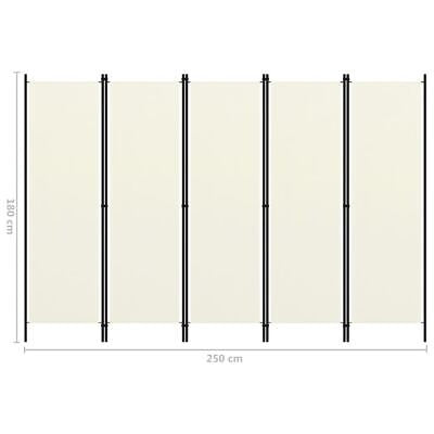 250 × 180 cm 5-Panel Cream Fabric Room Divider