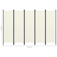 250 × 180 cm 5-Panel Cream Fabric Room Divider
