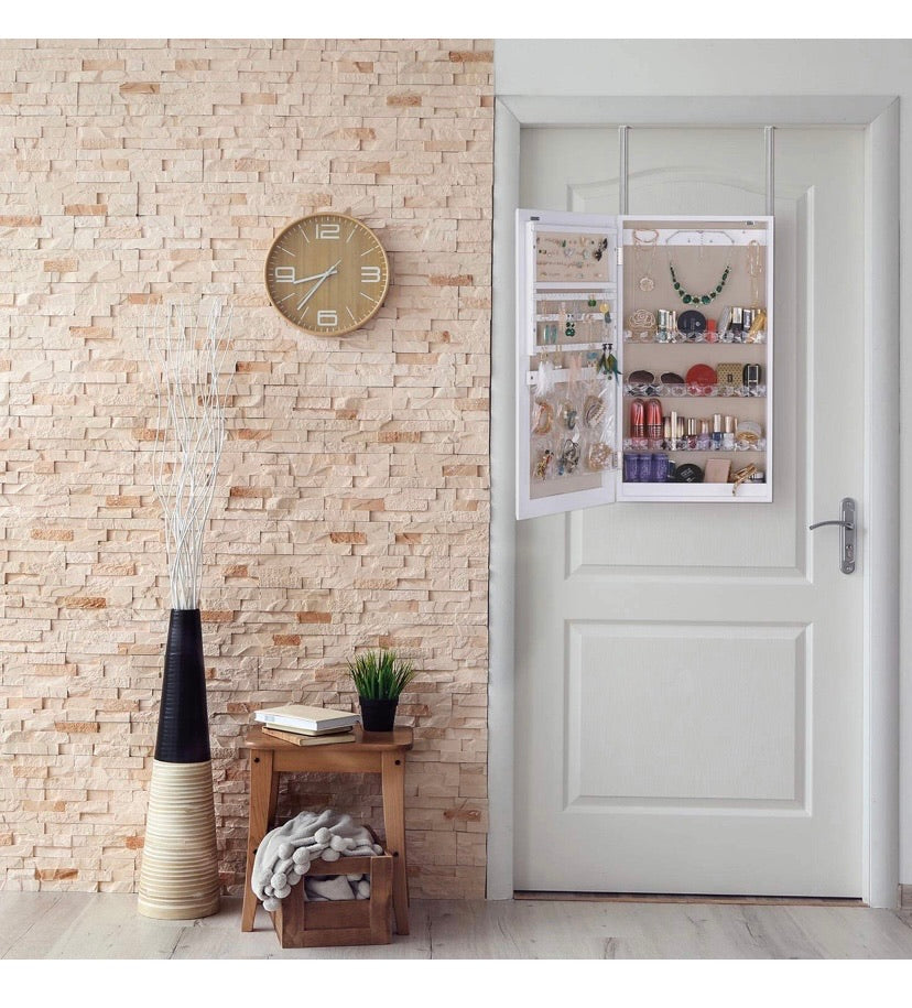 LUXFURNI Slim Wall or Door Mirror Jewellery Cabinet