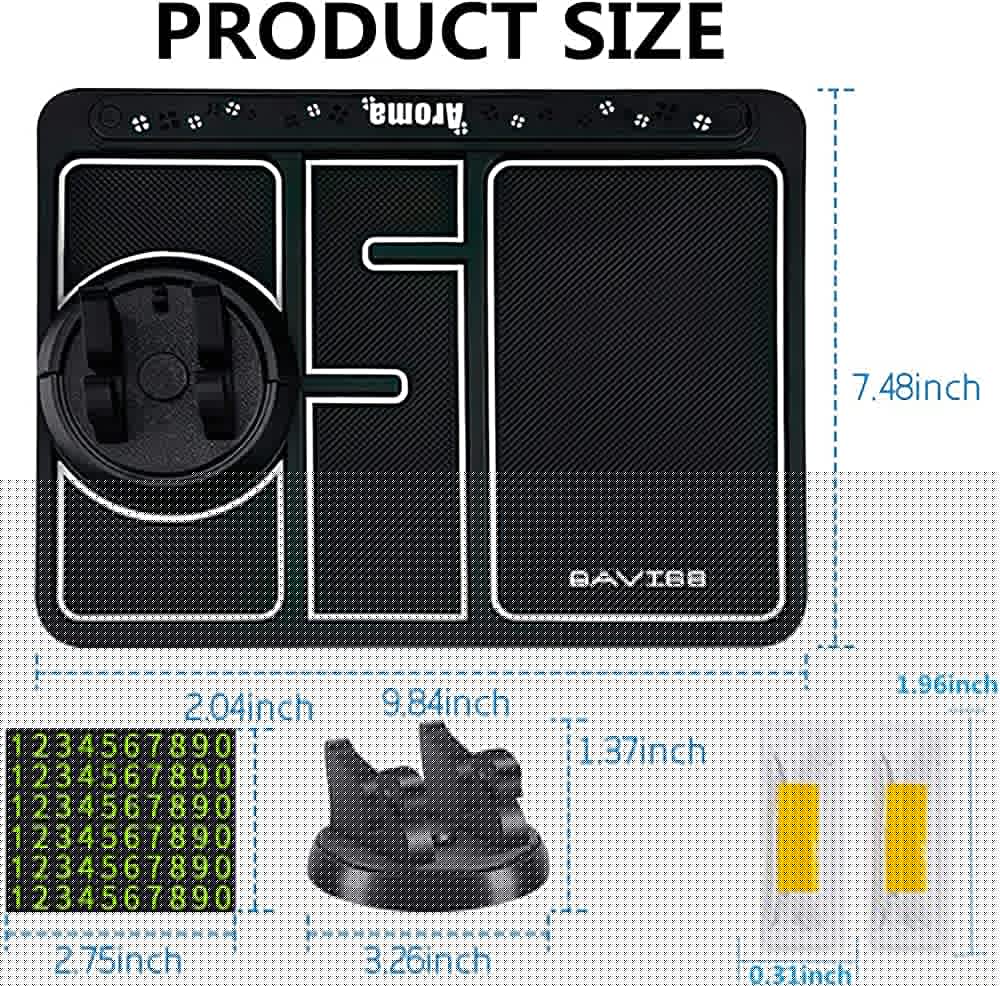 Non-Slip Phone Pad for 4-in-1 Car, 2022 New Multifunctional Anti-Slip Rubber Pad for Car Dashboard,Universal 360°Rotation Car Phone Holder,with Temporary Parking Number, Aromatherapy