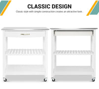 White Kitchen Trolley with Stainless-Steel Top