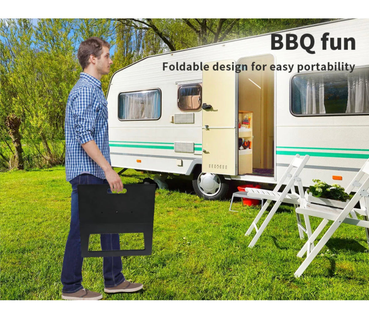 Compact Fold-Flat Portable Charcoal BBQ Grill
