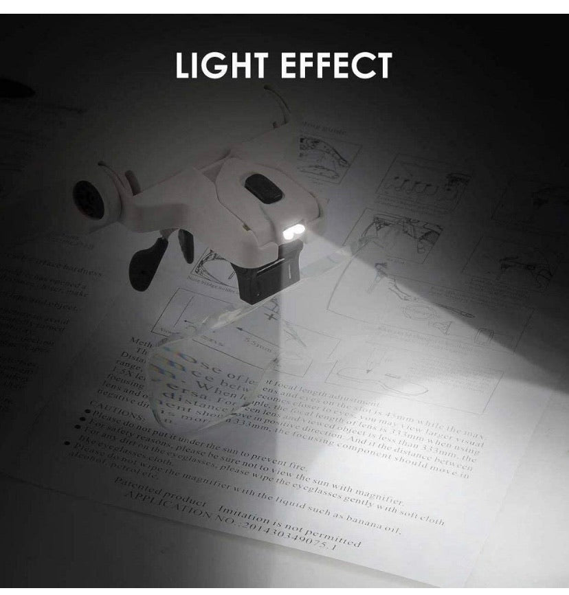 Head Mount Magnifier, Bysameyee Lighted Magnifying Headband Glass Loupe Visor with 2 LED Light for Close Work, Jewelry Work, Watch Repair, Arts &amp; Crafts, Reading Aid