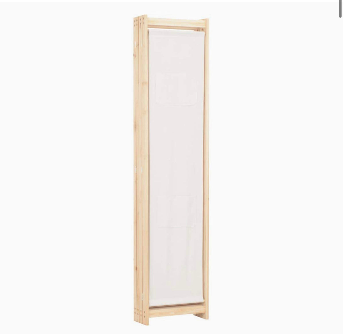 160 × 170 cm 4-Panel Cream Room Divider with 6 Storage Pockets