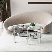 Oval Coffee Table 3-Tier Tempered Glass & Chrome Base Clear Living Room