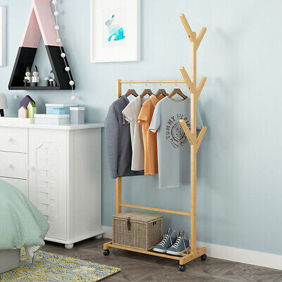 Rolling Bamboo Open Garment Rack with Shelves – 60cm or 100cm