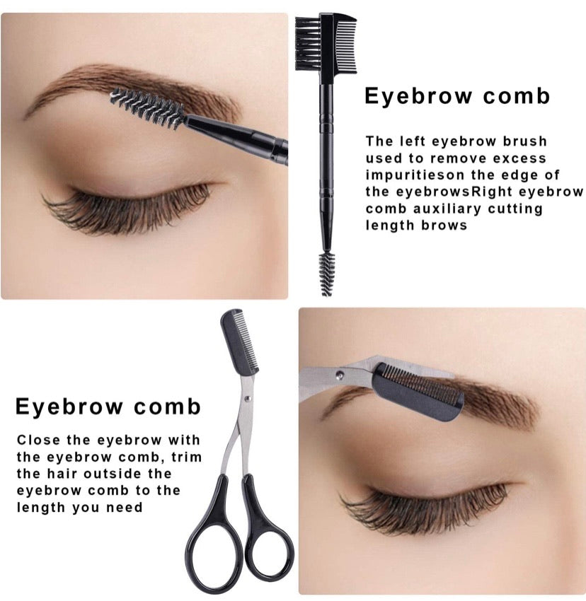 5-Piece Eyebrow Grooming Set with Razors, Tweezers, Scissors & Brush