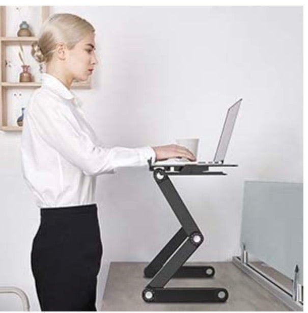 Portable Adjustable Laptop Stand, RAINBEAN Laptop Table for Bed Couch Lap Desk Cooling Stand Foldable Laptop Workstation Notebook Riser with Mouse Pad Side Ergonomic Computer Tray Reading Holder TV Bed Tray Standing Desk Aluminum Black