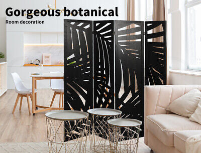 Black Paulownia-Wood 4-Panel Folding Room Divider