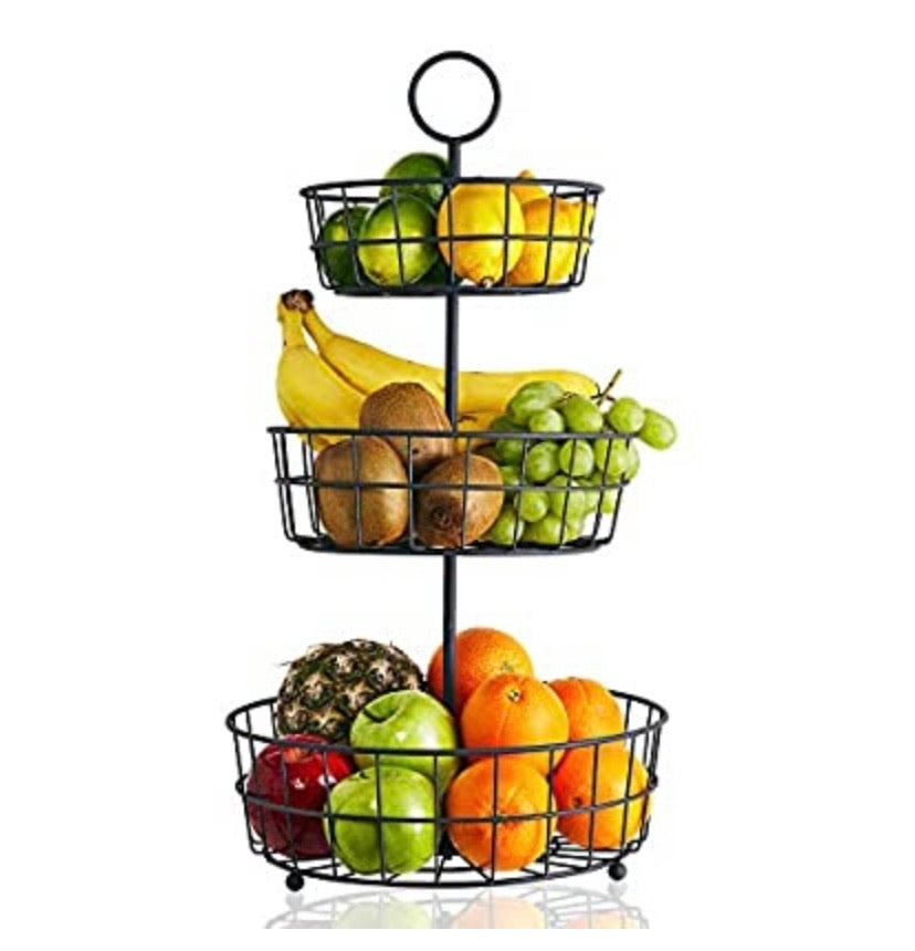 3 Tier Fruit Basket - Fresh Country Wire Basket by Regal Trunk & Co. | Three Tier Fruit Basket Stand for Storing & Organizing Vegetables, Eggs, and More | Fruit Basket for Counter or Hanging (3 Tier)