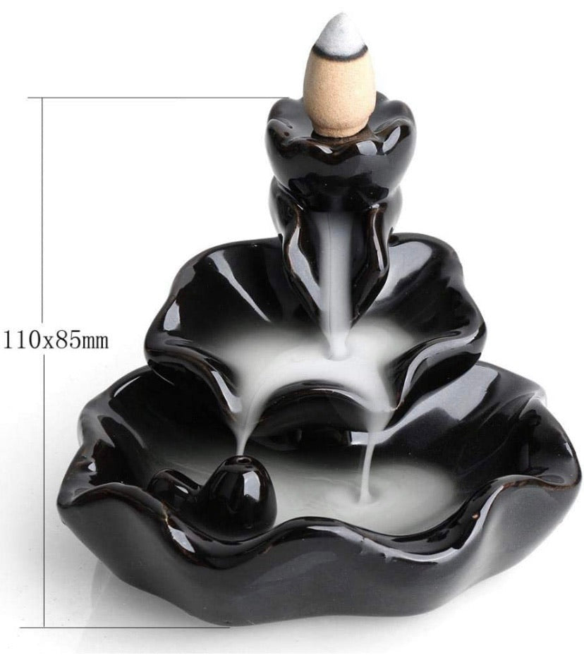 Black Ceramic Backflow Incense Burner with 10 Cones