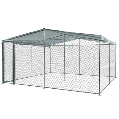4 × 4 m Chain-Link Dog Kennel Run with Shade Cover