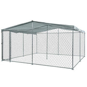 4 × 4 m Chain-Link Dog Kennel Run with Shade Cover
