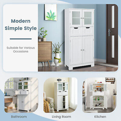 128 cm Four-Door Storage Cabinet with Glass Panels