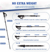 Walking Trekking Poles - 2 Pack Aluminum Metal Stick with Antishock and Quick Lock System, Adjustable, Ultralight for Hiking, Camping, Mountaining, Backpacking, Walking, Ergonomic Grip