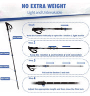 Walking Trekking Poles - 2 Pack Aluminum Metal Stick with Antishock and Quick Lock System, Adjustable, Ultralight for Hiking, Camping, Mountaining, Backpacking, Walking, Ergonomic Grip