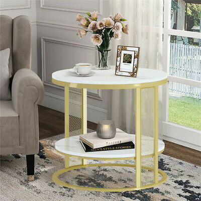 2-Tier Round Real-Marble Side Table – White