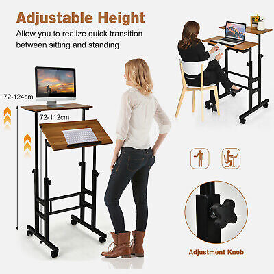 Mobile 2-Tier Adjustable Sit-Stand Laptop Desk