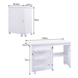 White Folding Sewing Craft Table Shelves Storage Cabinet Home Furniture W/Wheels