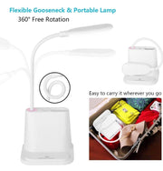 LED Desk Lamp, Xkey Rechargeable Desk Lamp with USB Charging Port & Pen Holder, 2 Color Modes & Stepless Dimming, 360° Flexible Metal Hose, Mini Cute Lamp for College Dorm Bedroom Reading (CDTD-White)
