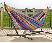 Double Cotton Hammock with Space Saving Steel Stand, Tropical (450 lb Capacity- Premium Carry Bag Included), Tropical with Charcoal Frame, 2 Person