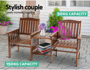 Gardeon 3 in 1 Wood Loveseat with Separable Coffee Table, 3-Piece Wooden Chairs Set, 2-Seater Outdoor Furniture Set for Garden Backyard Balcony Patio Poolside