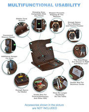 Wood Phone Docking Station Natural Ash Hooks Key Holder Wallet Watch Stand Watch Organizer Men Gift Husband Wife Anniversary Dad Birthday Nightstand Father Graduation Male Travel Idea Gadgets Solid