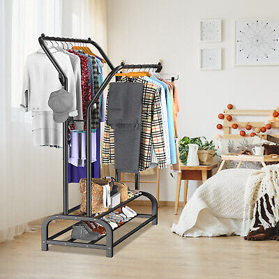 LOEFME Double-Rail Metal Garment Rack with Shoe Shelf