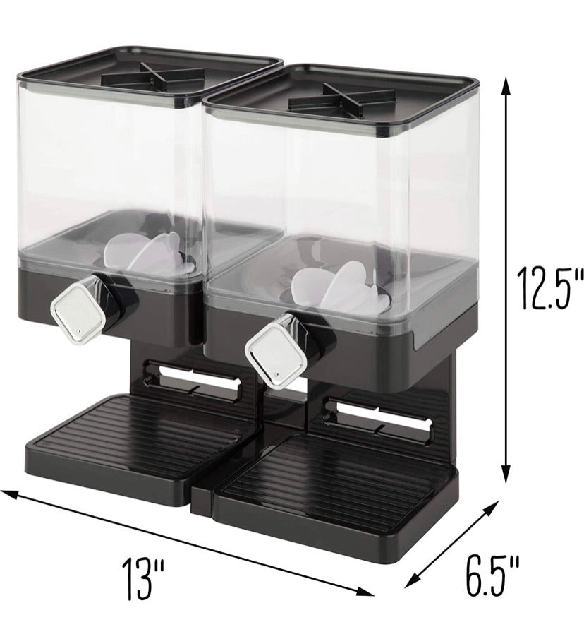 Compact Dry Food Dispenser, Dual Control, Black/Chrome