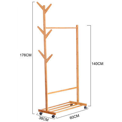 Rolling Bamboo Open Garment Rack with Shelves – 60cm or 100cm