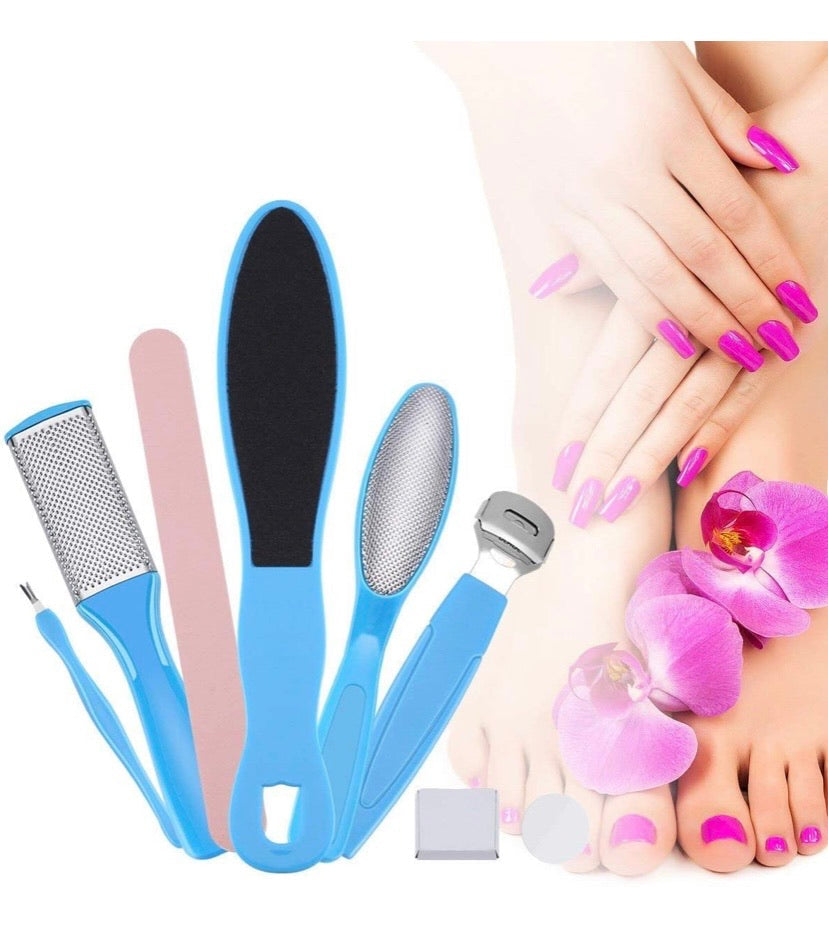 Stainless-Steel Pedicure & Foot-Care Tool Set – 6 Tools + 5 Blades