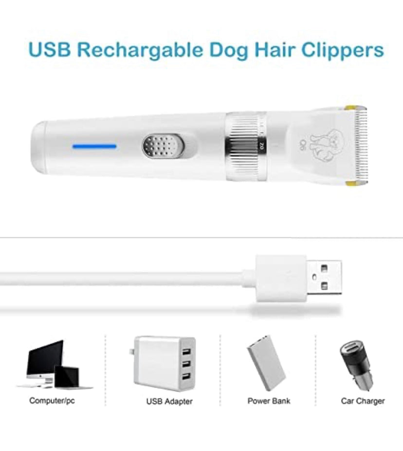 Dog Clippers, Low Noise Pet Clippers with Detachable Blades, Rimposky Rechargeable Dog Trimmer Pet Grooming Kit with USB Cable, Combs, Brush, Pet Hair Clippers for Dog Cat Small Animal