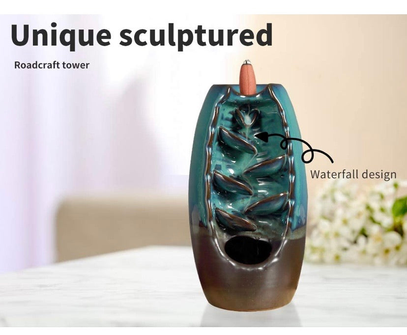 Blue Mountain Waterfall Backflow Incense Burner with 10 Cones