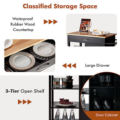 Rolling Kitchen Island with Drawer, Cabinet & Open Shelves